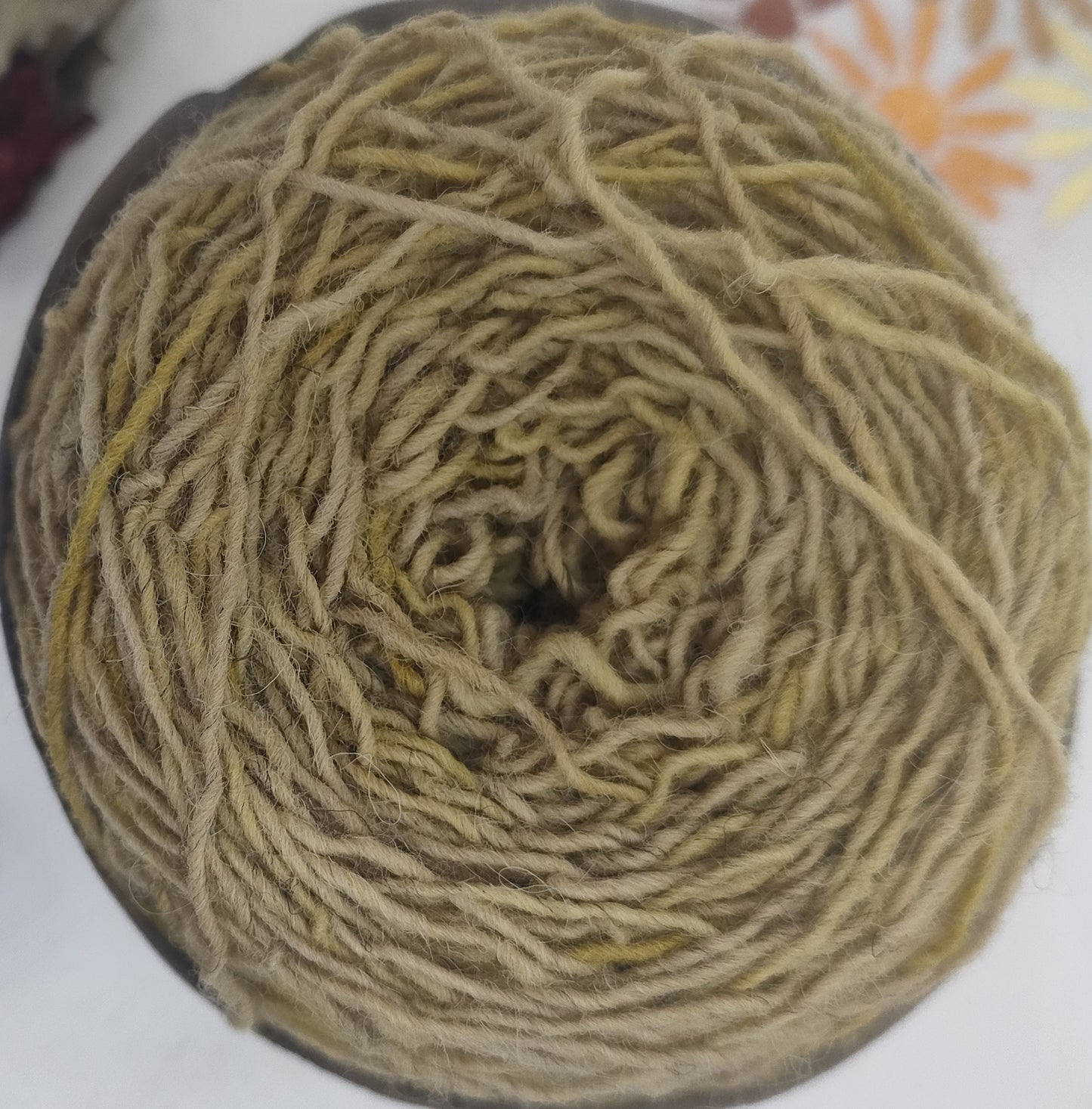 Warm brown four ply Romney Cross Shetland regenerative yarn