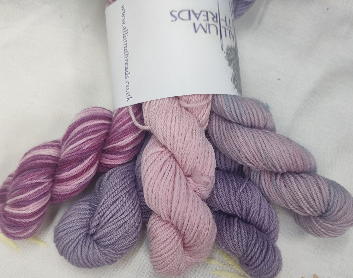 Lupin pink and purple merino nylon four ply mini set