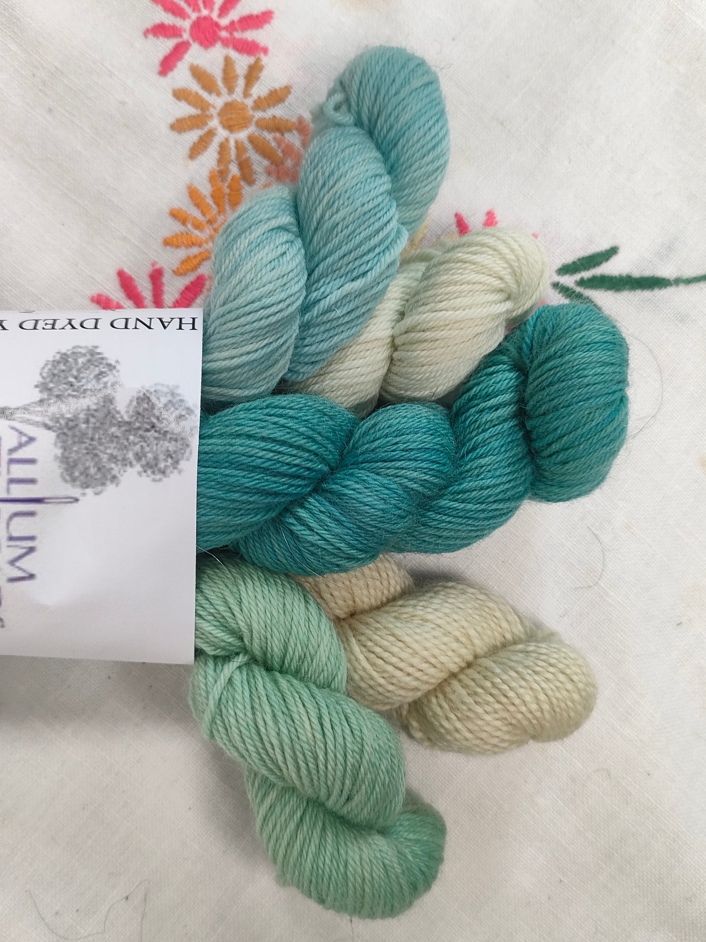 Blues and green merino nylon and BFL four ply mini set