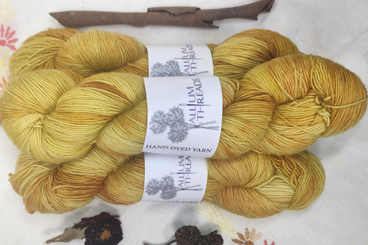 Brown and Yellow four ply merino singles high twist yarn