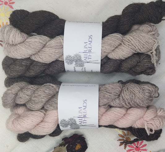 Pale pink BFL/Masham four ply yarn mini set