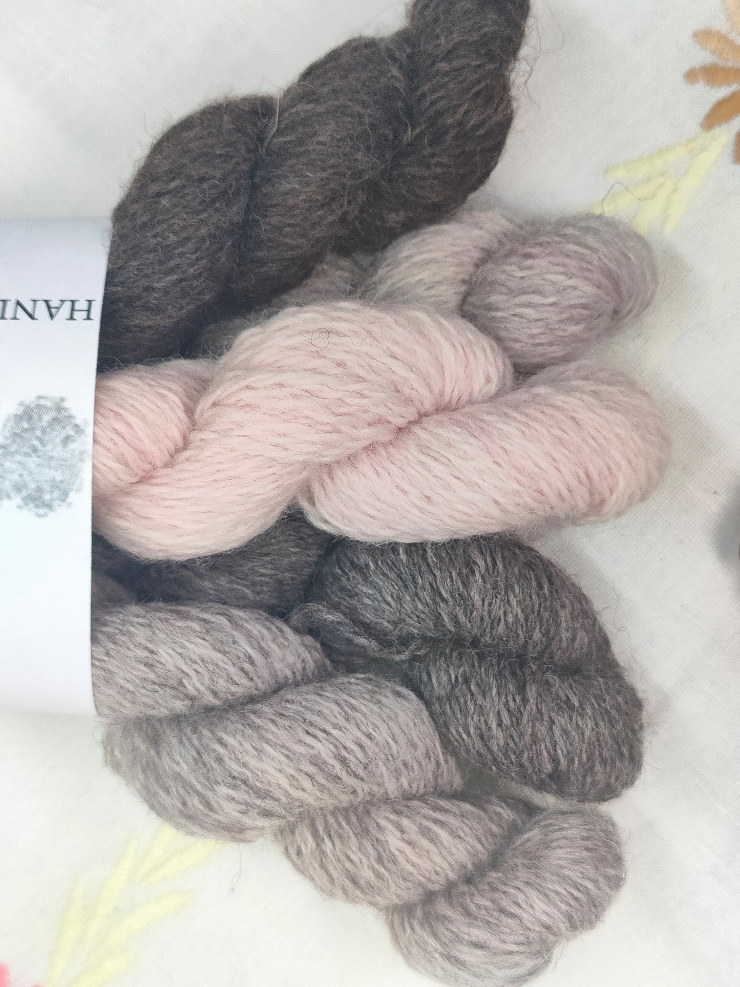 Pale pink BFL/Masham four ply yarn mini set