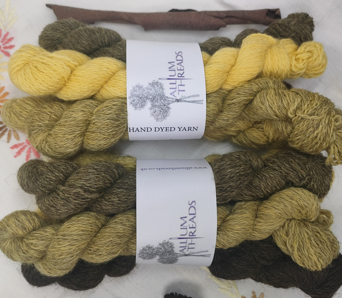 Yellow and green BFL/Masham four ply yarn mini set