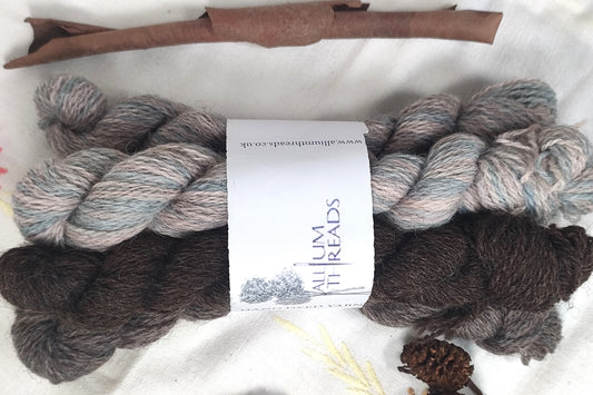 Blue and pink marbled BFL/Masham four ply yarn mini set