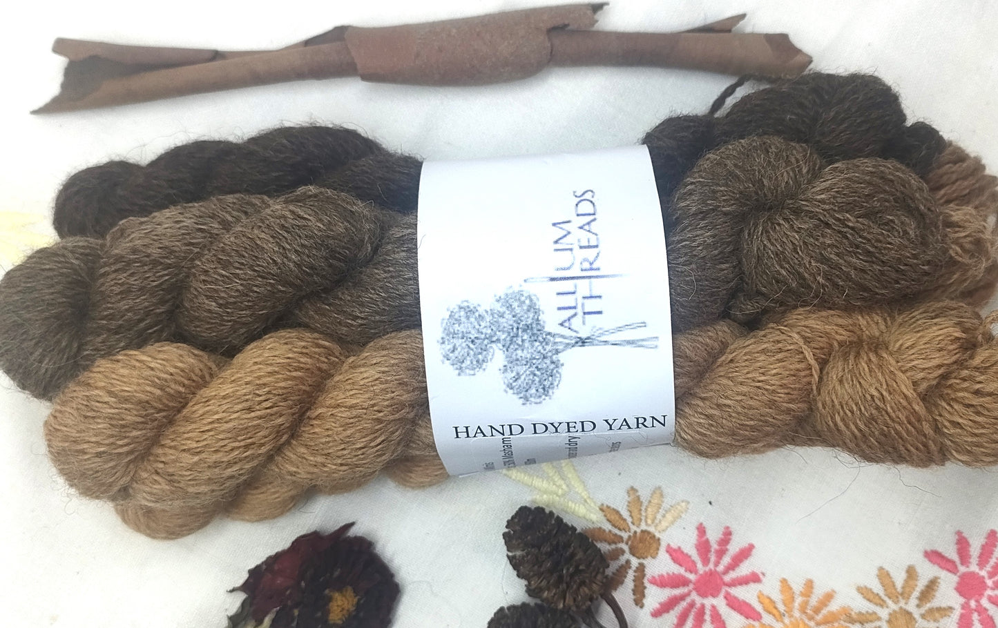 Cutch toffee colour BFL/Masham four ply yarn mini set