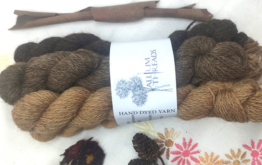 Cutch toffee colour BFL/Masham four ply yarn mini set