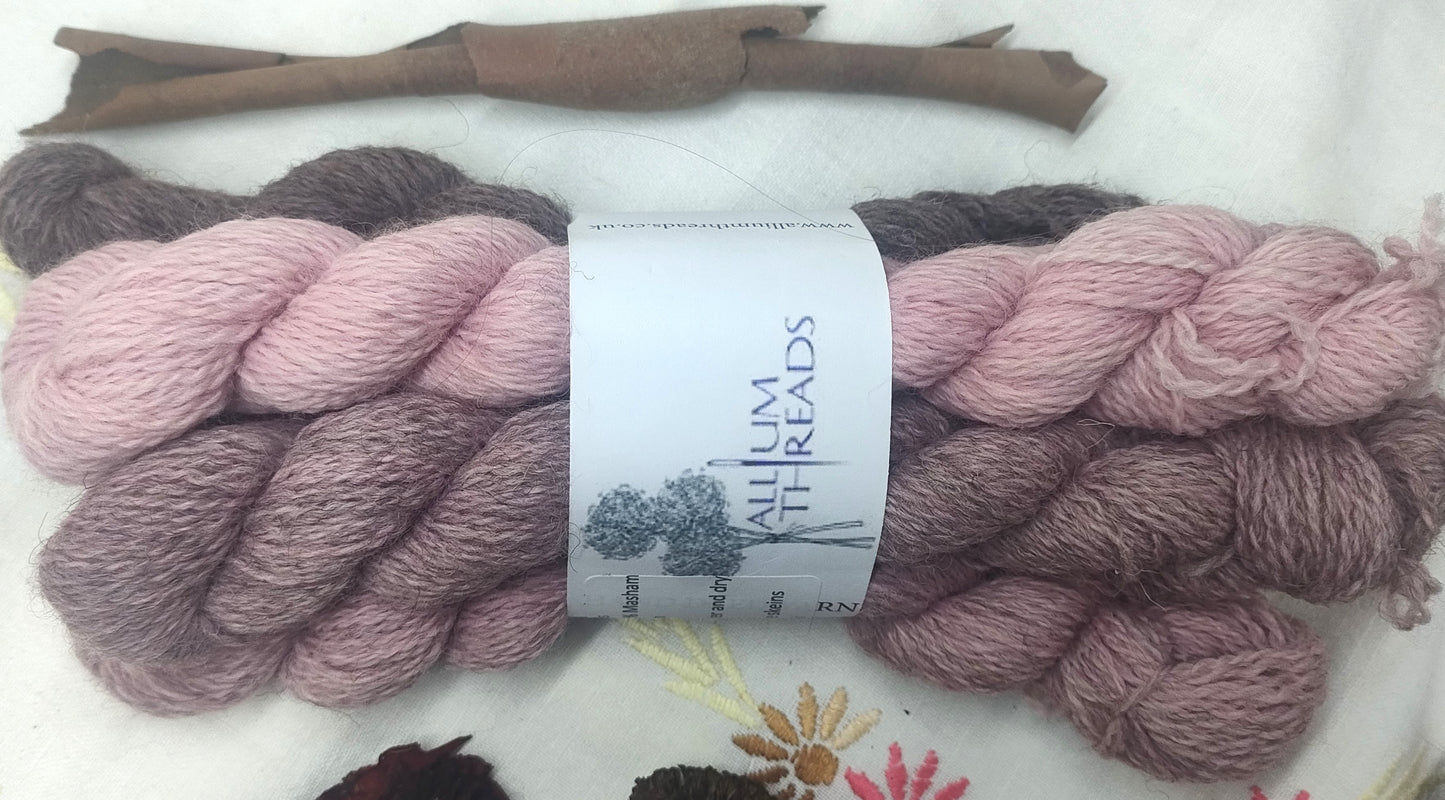 Mid pink BFL/Masham four ply yarn mini set