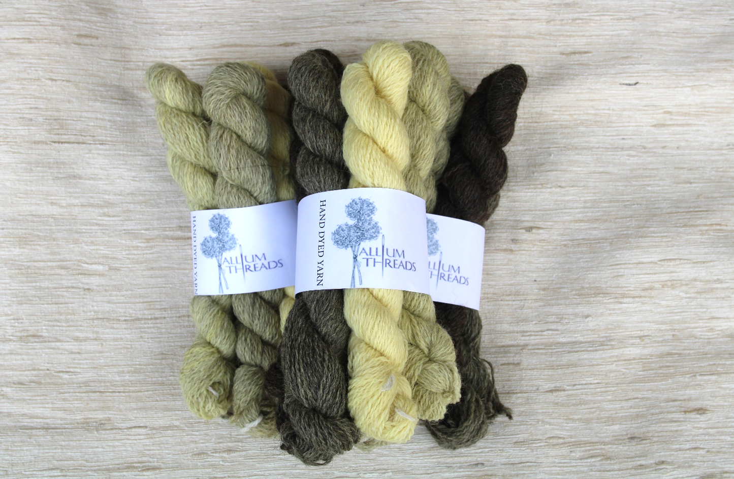 Yellow and green BFL/Masham four ply yarn mini set