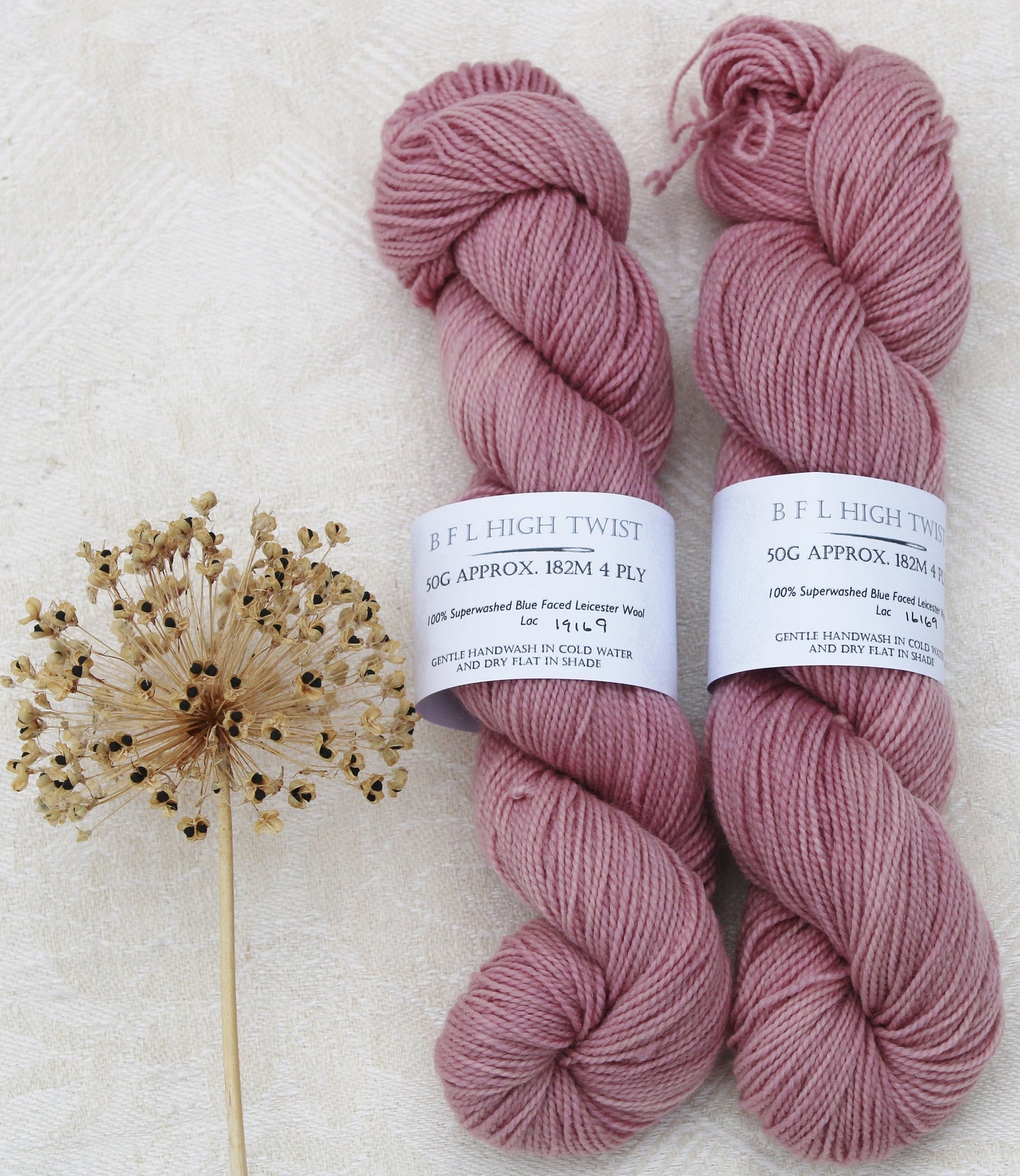 Pink Twig Blue Faced Leicester high twist 4 ply 50g